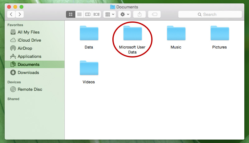 Moving Microsoft User Data Folder Mac