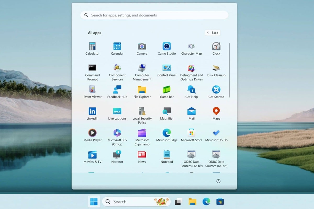 All apps list in the start menu of Windows 11 gets a new grid layout.